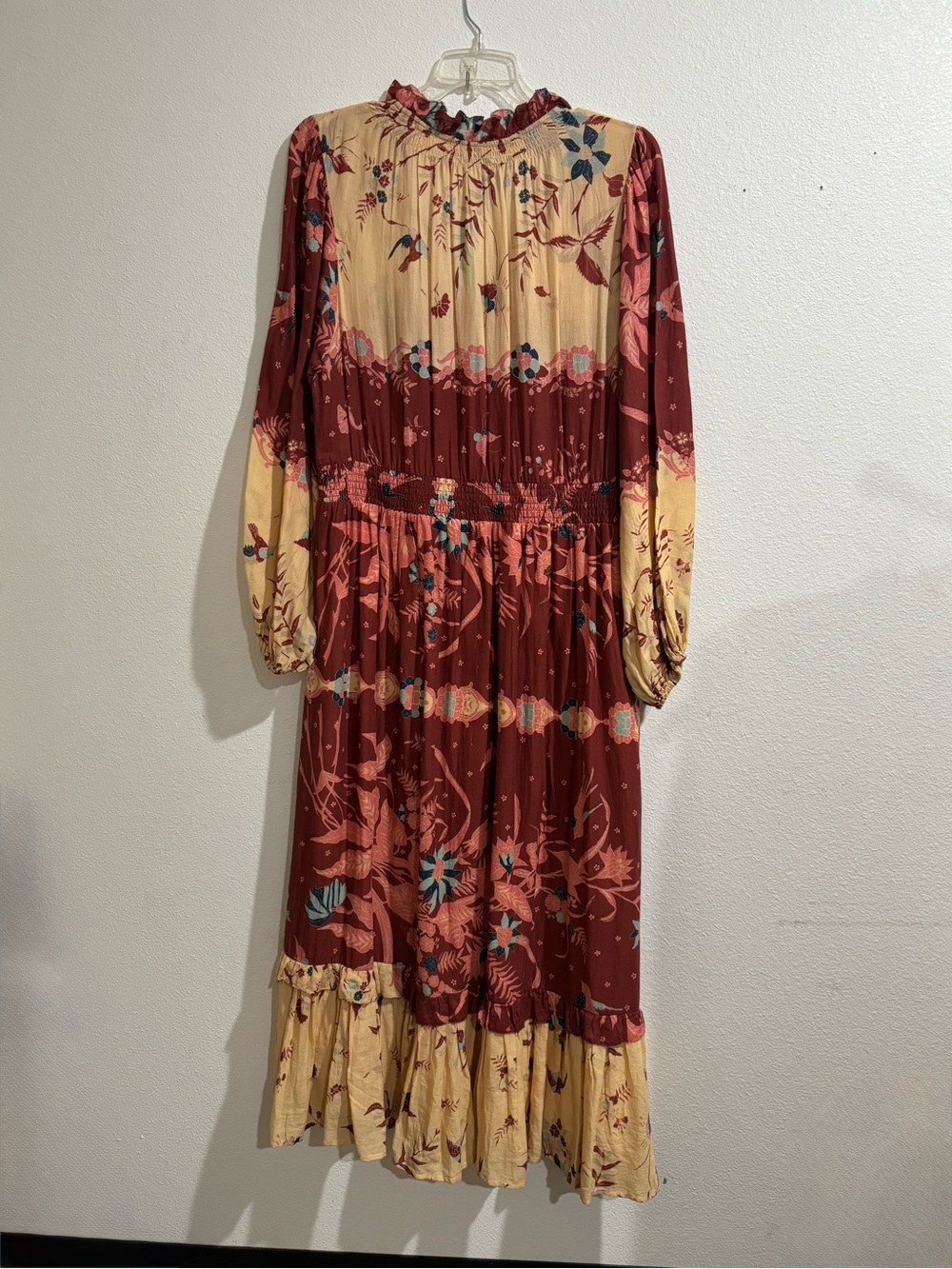 Anthropologie Floral Tiered Maxi Dress in Rust and Cream - Picture 4 of 4